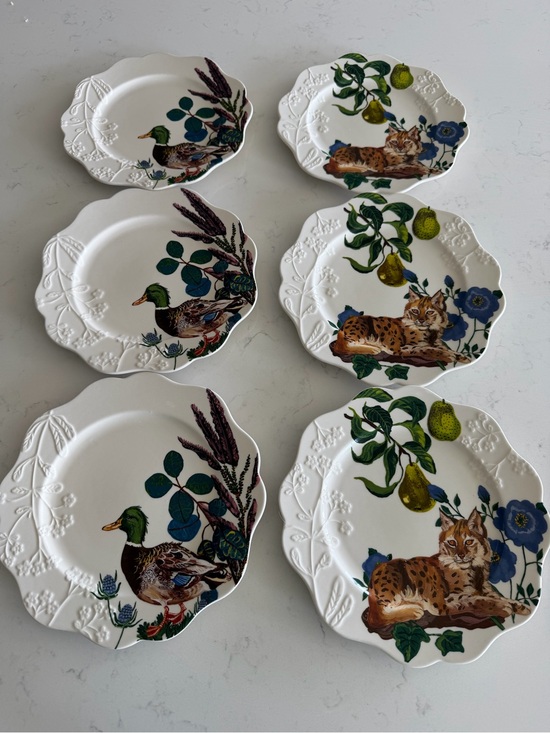 Other - Anthropologie Nathalie Lete Marais Duck & Lynx Stoneware Salad Plates (Set of 6)